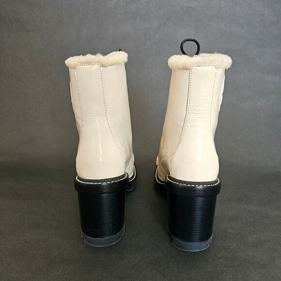 Tory Burch Miller Shearling Lug Sole Bootie Boots SPAIN Brie Leather Fur Lining - Picture 5 of 12